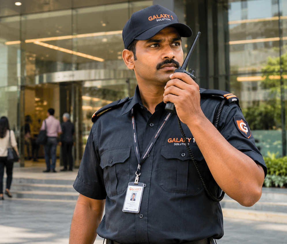 Security professional at a facility entrance