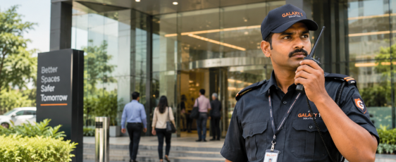 Security professional at a facility entrance